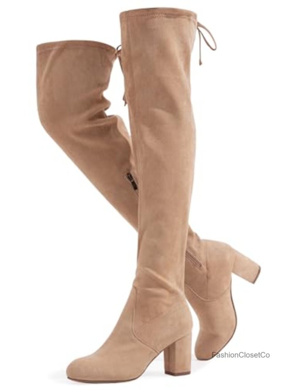 Over Knee Thigh High Block Heel Boots Faux Suede Zip